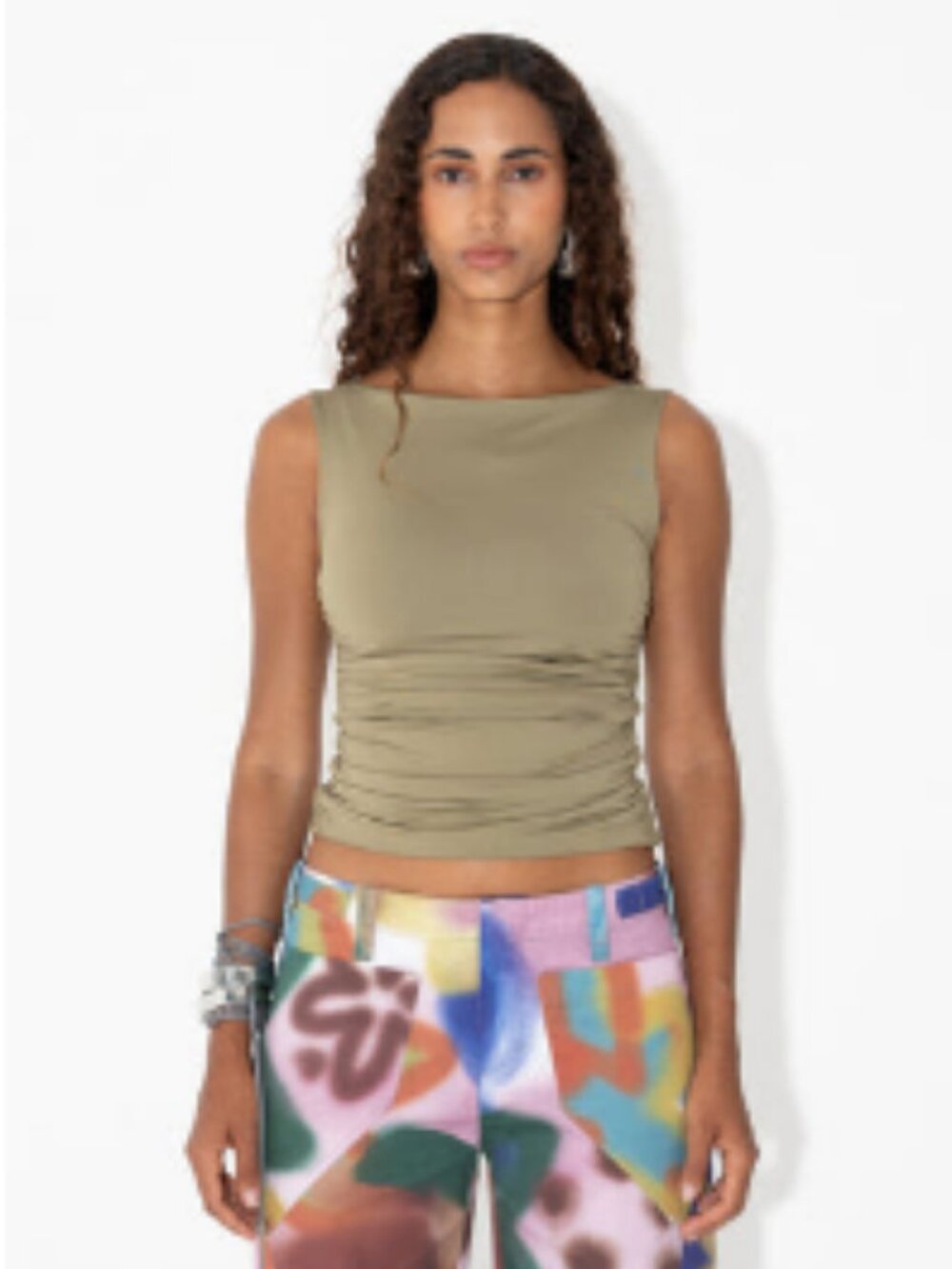 Arthur Apparel Ruched Tank in Army Green - Picture 1 of 5